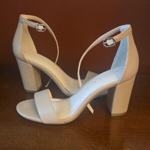 Kelly & Katie Beige Block Heel Sandals With Ankle Strap